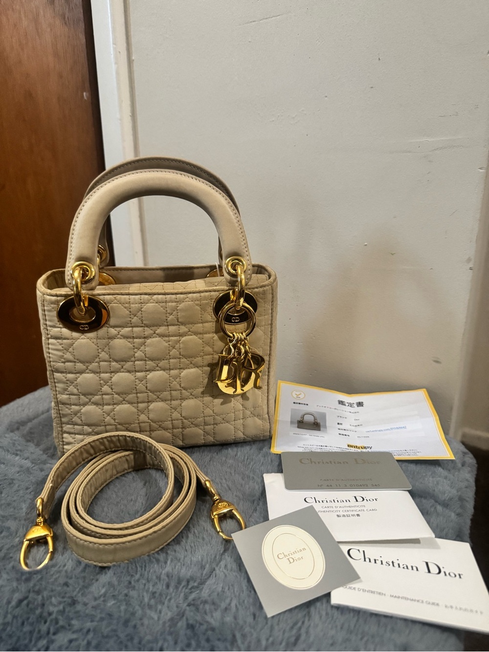 Lady Dior Mini Nylon Bag in Gold Hardware